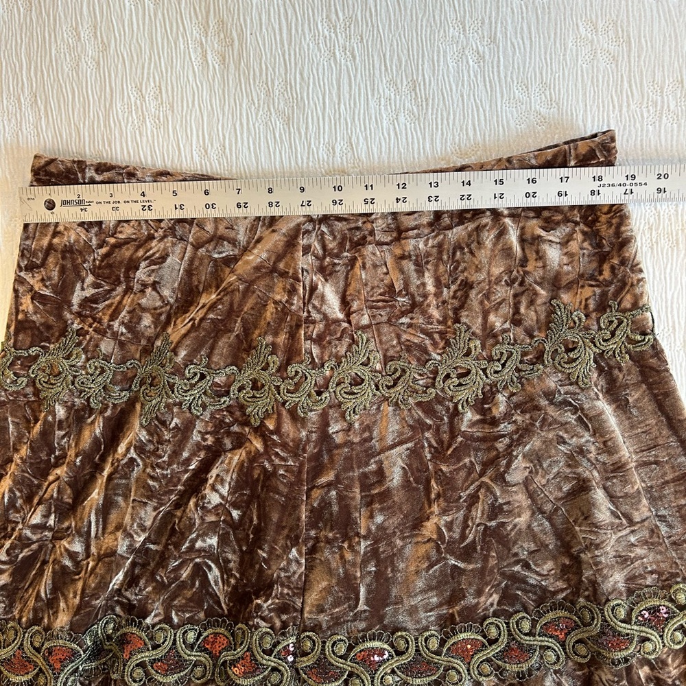 Vintage Velvet Midi Skirt brown gold size 16 embellished - Picture 13 of 14